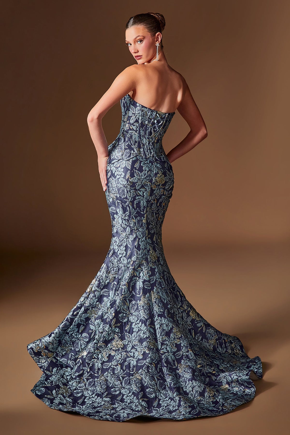 Jacquard Print Fitted Shawl Gown | Ladivine CD655