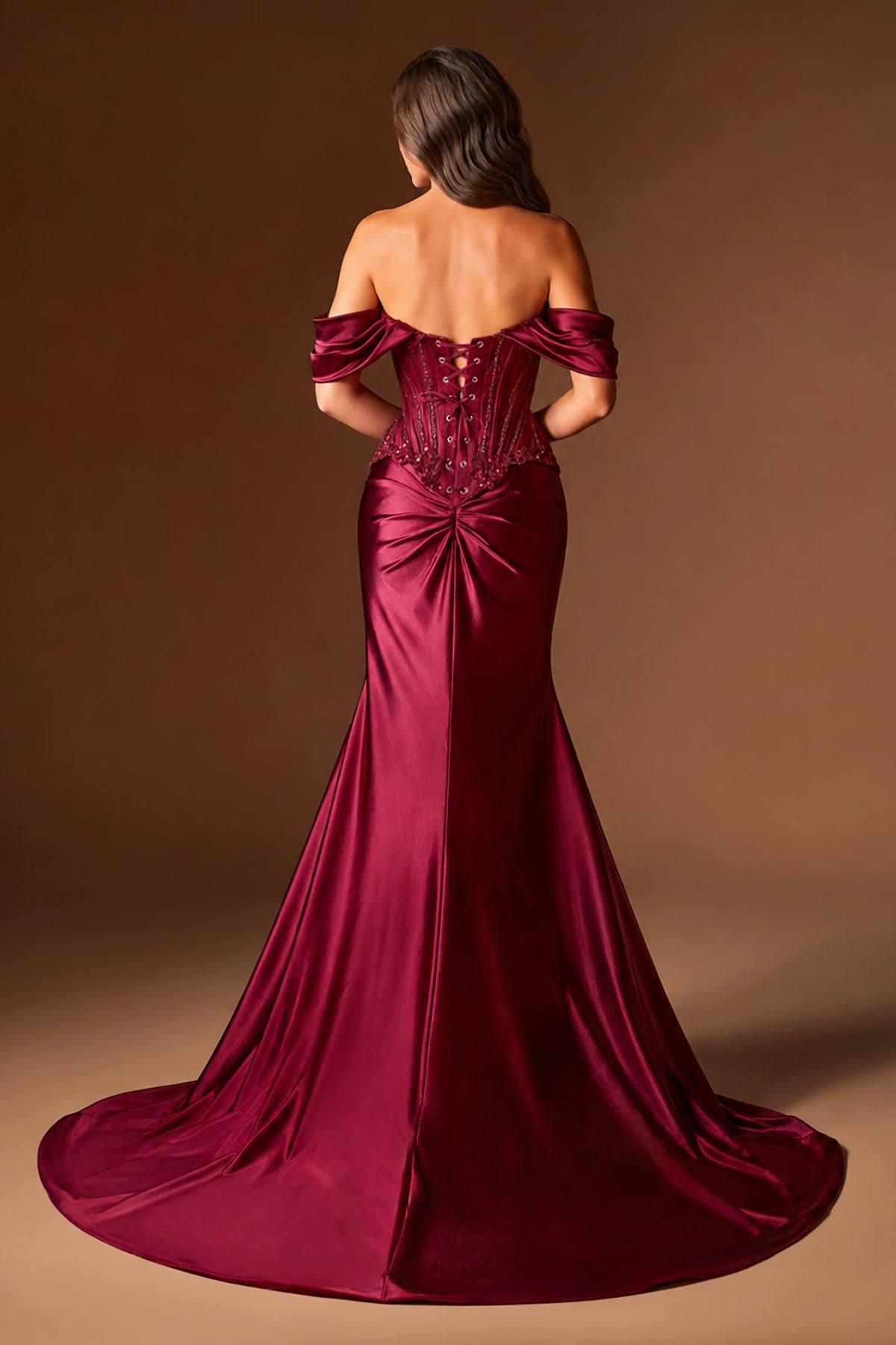 Beaded Satin Off-the-Shoulder Slit Gown | Ladivine CD656