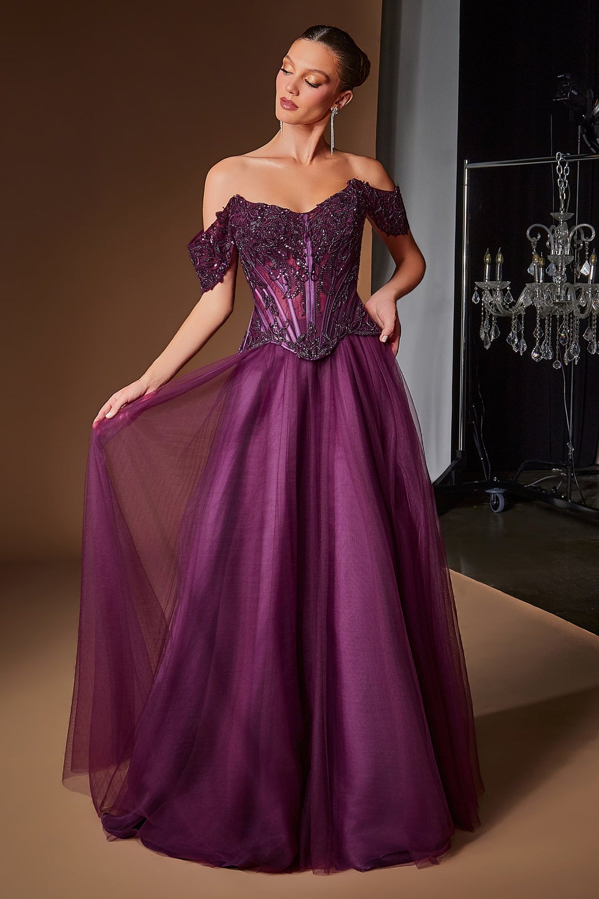 Applique Off-the-Shoulder A-Line Formal Gown | Ladivine CD657