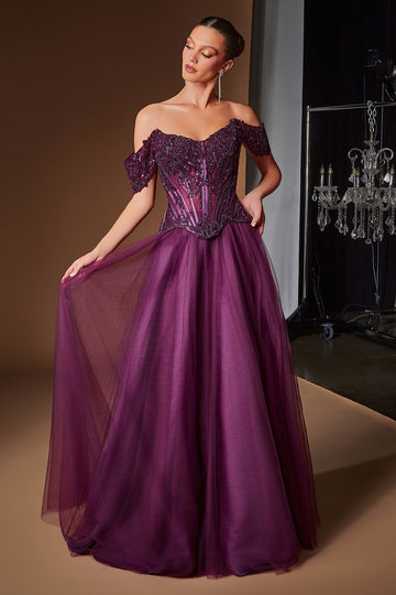 Applique Off-the-Shoulder A-Line Formal Gown | Ladivine CD657