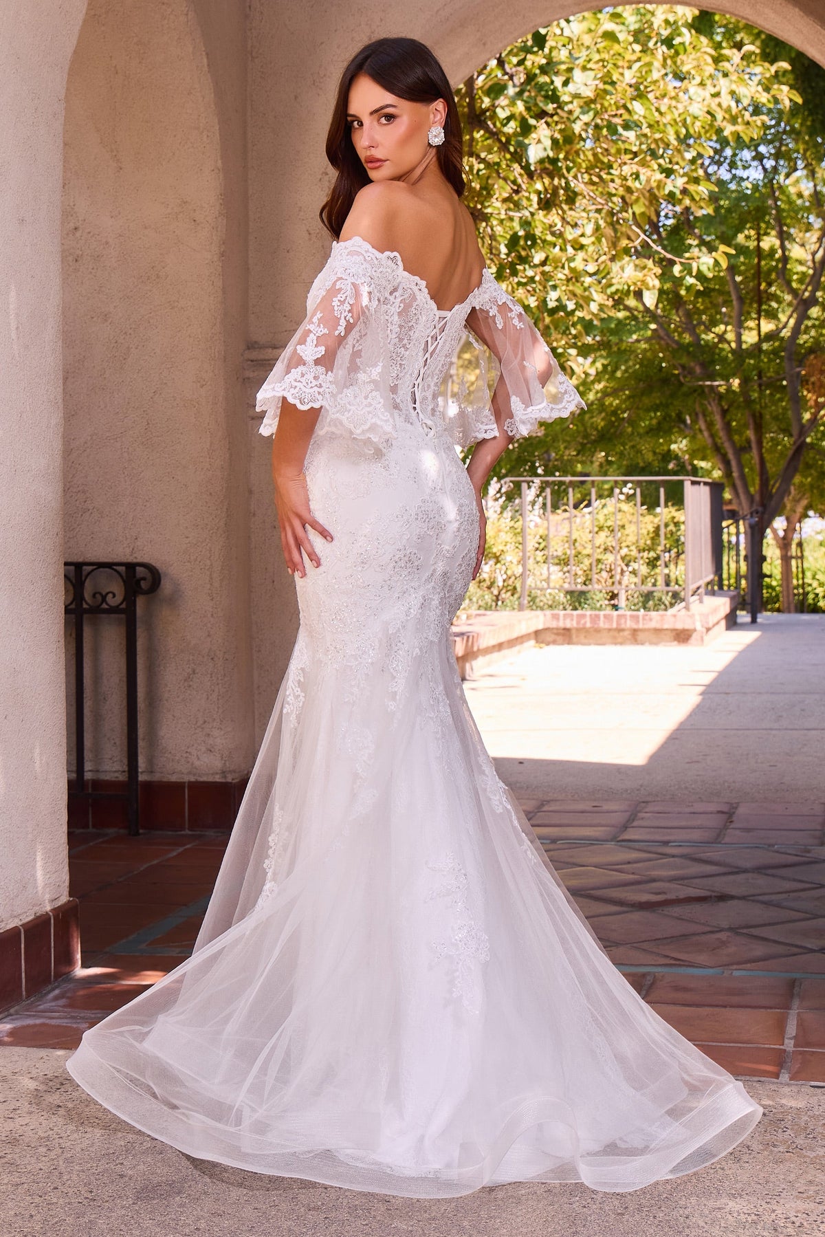 White Off-the-Shoulder Bell Sleeve Gown | Ladivine CD659W