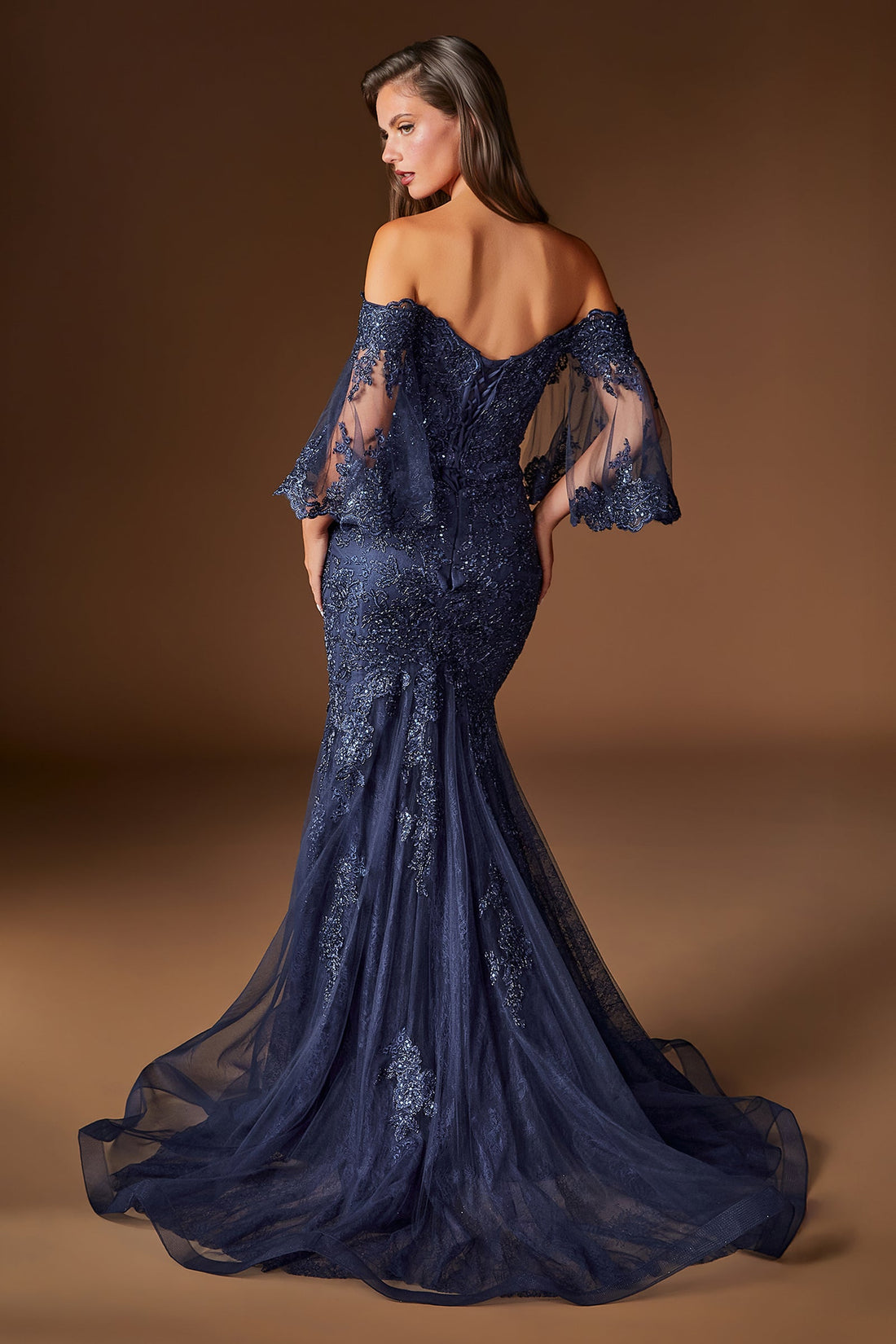Lace Off-the-Shoulder Bell Sleeve Gown | Ladivine CD659