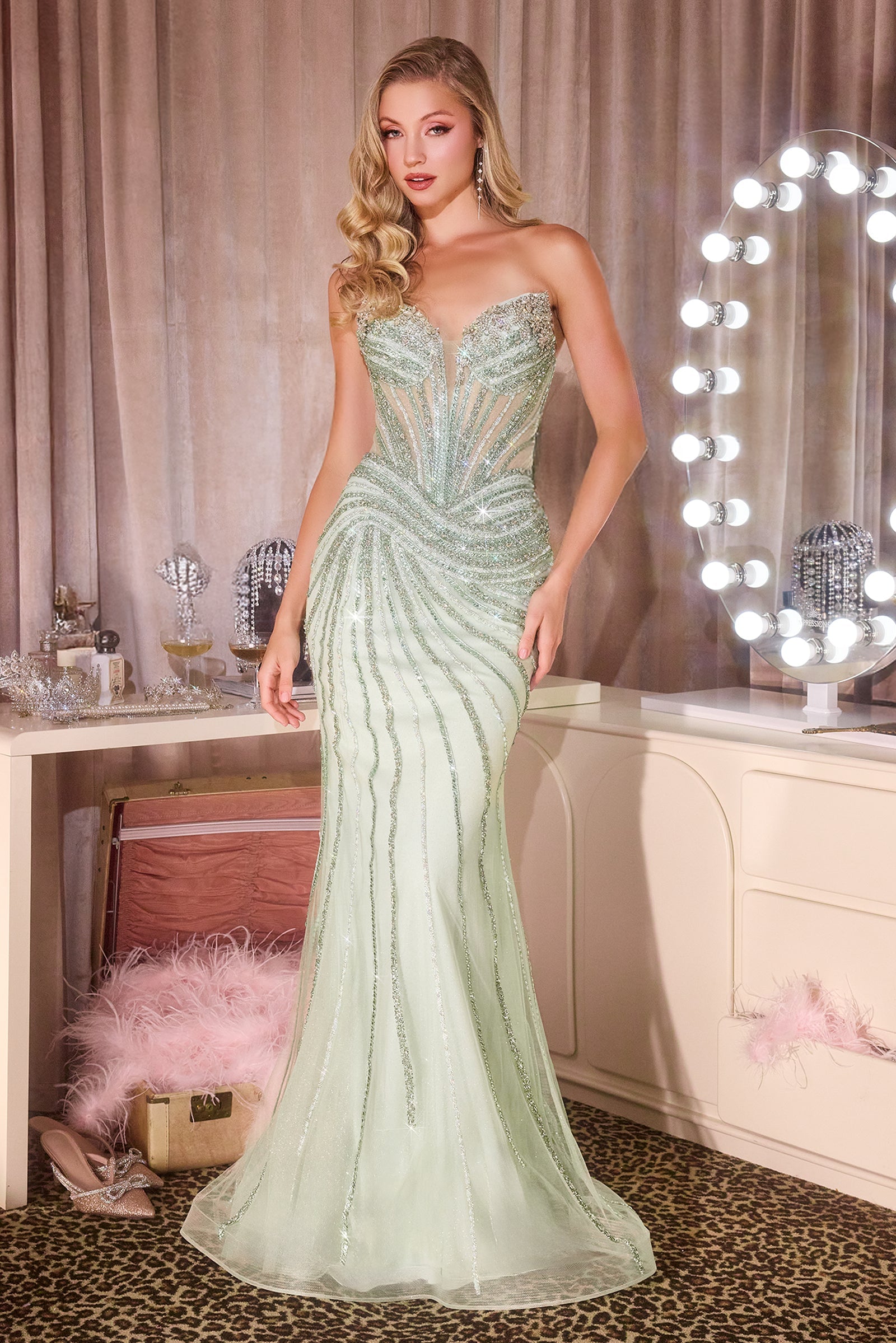 Beaded Strapless Mermaid Dress by Ladivine CD660