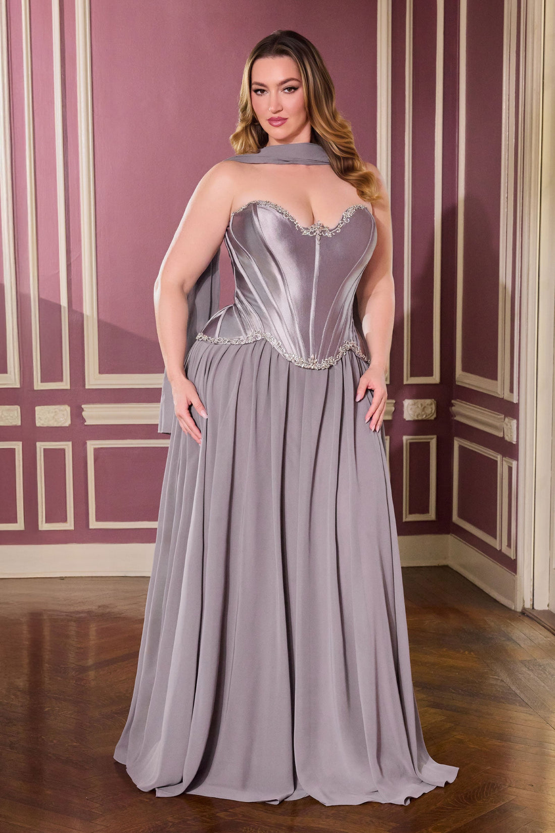 Plus Size Strapless A-Line Gown | Ladivine by Cinderella Divine - Style LACD668C