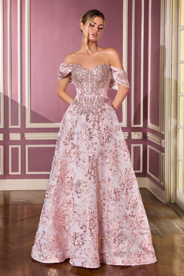Vestido de gala Jacquard Off-the-Shoulder | Ladivine