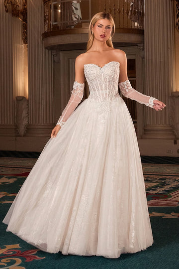 White Strapless Glove Gown by Ladivine CD717W
