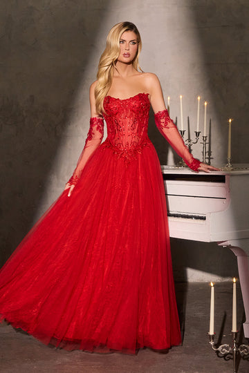 Strapless Glove A-line Gown by Ladivine CD717