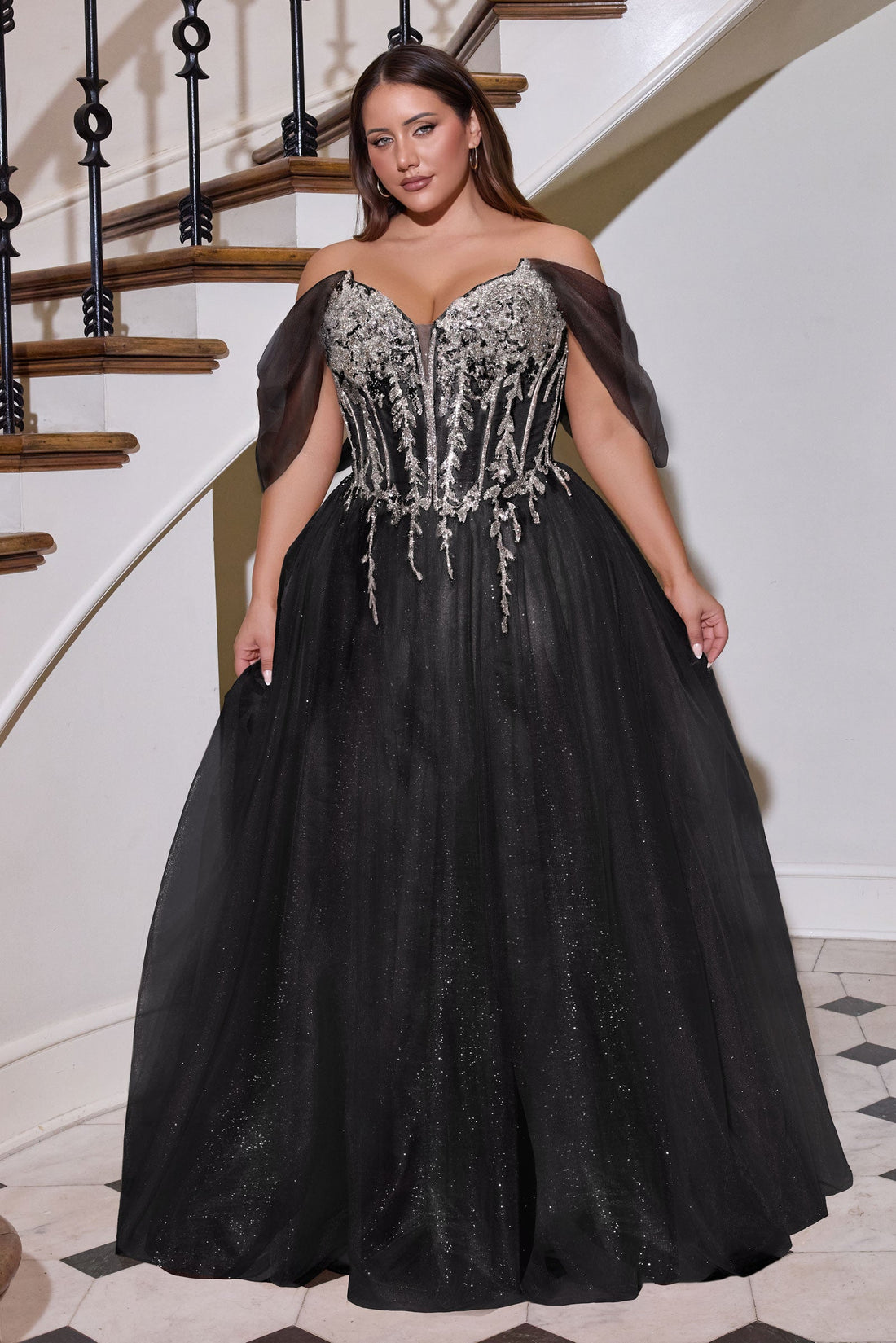 Plus Size Off Shoulder Ball Gown by Ladivine CD721C