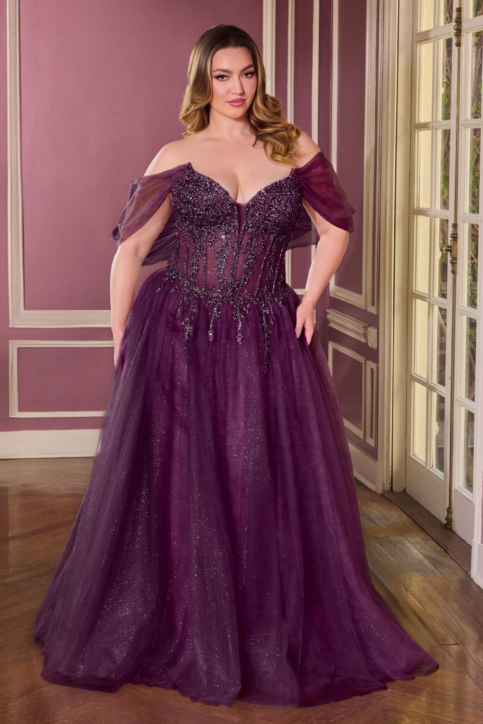 Plus Size Off Shoulder Ball Gown by Ladivine CD721C