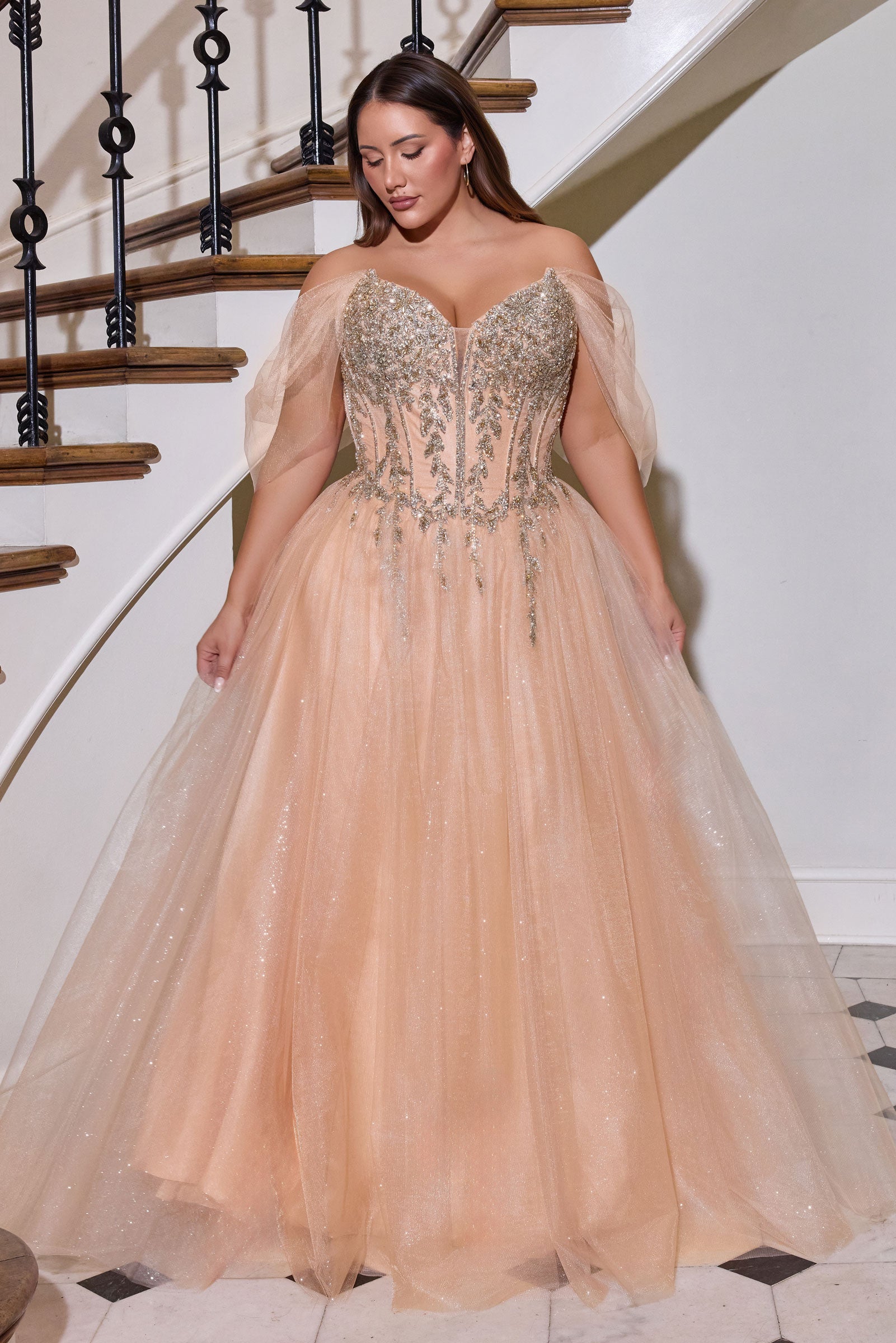 Plus Size Off Shoulder Ball Gown by Ladivine CD721C