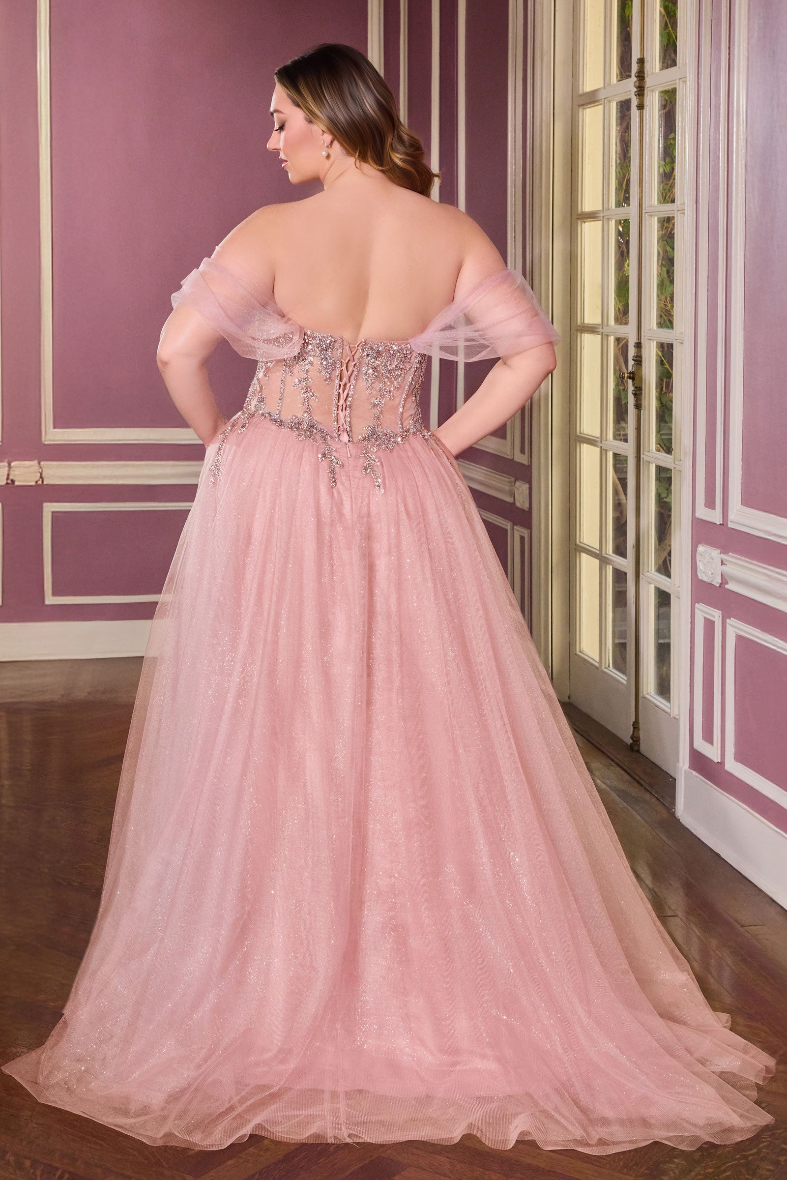Plus Size Off Shoulder Ball Gown by Ladivine CD721C