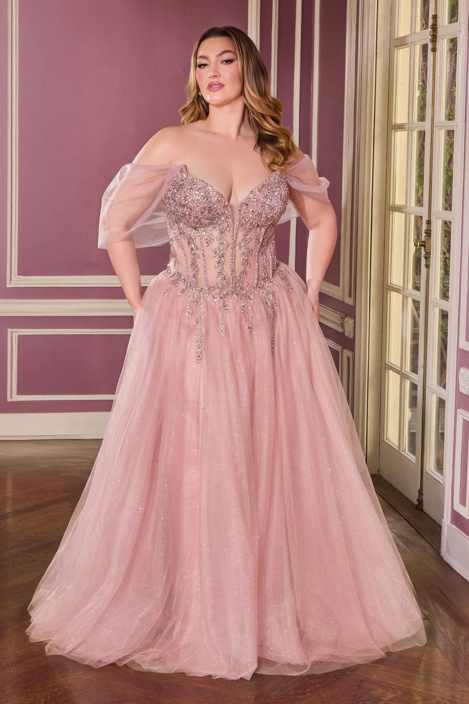 Plus Size Off Shoulder Ball Gown by Ladivine CD721C