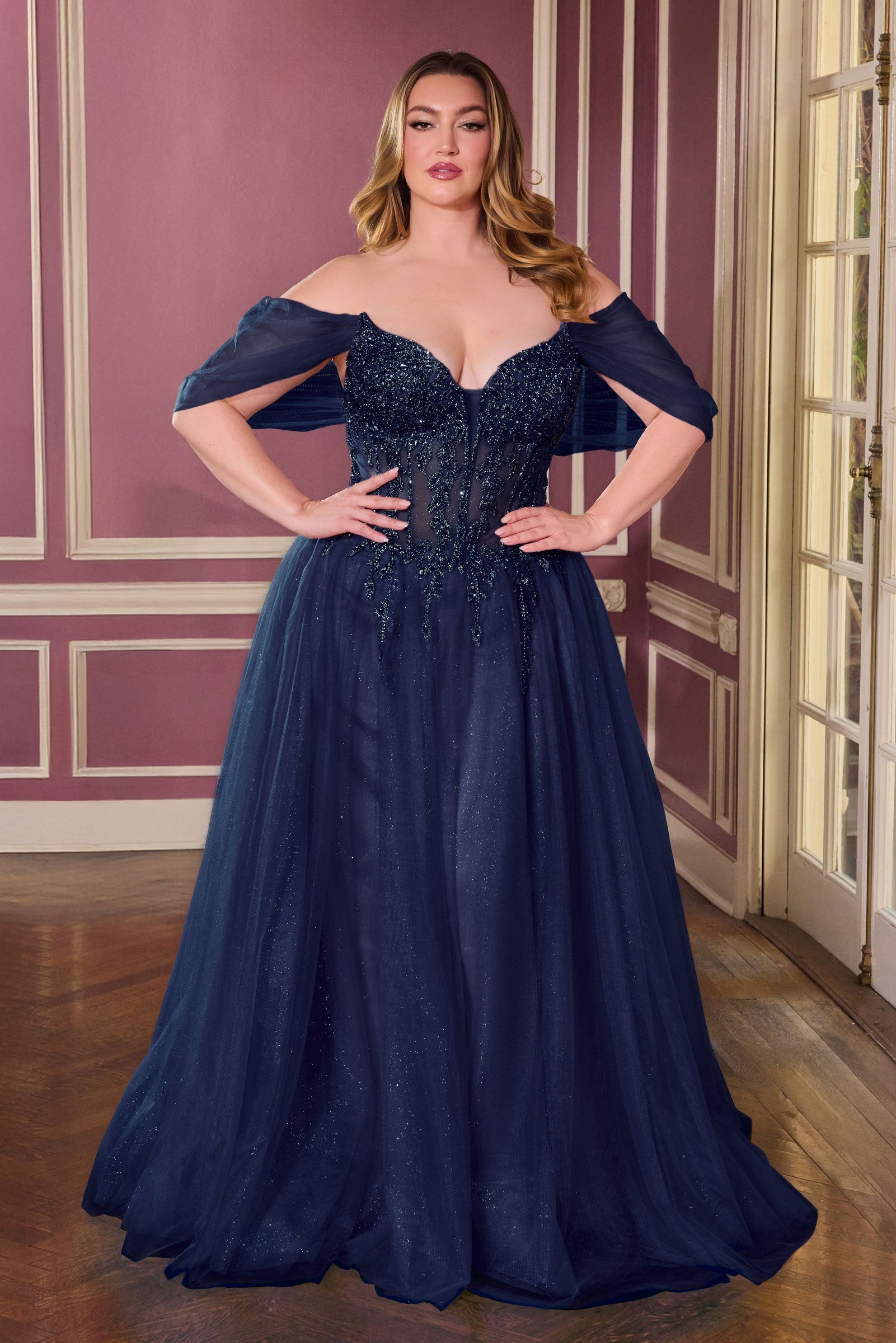 Plus Size Off Shoulder Ball Gown by Ladivine CD721C