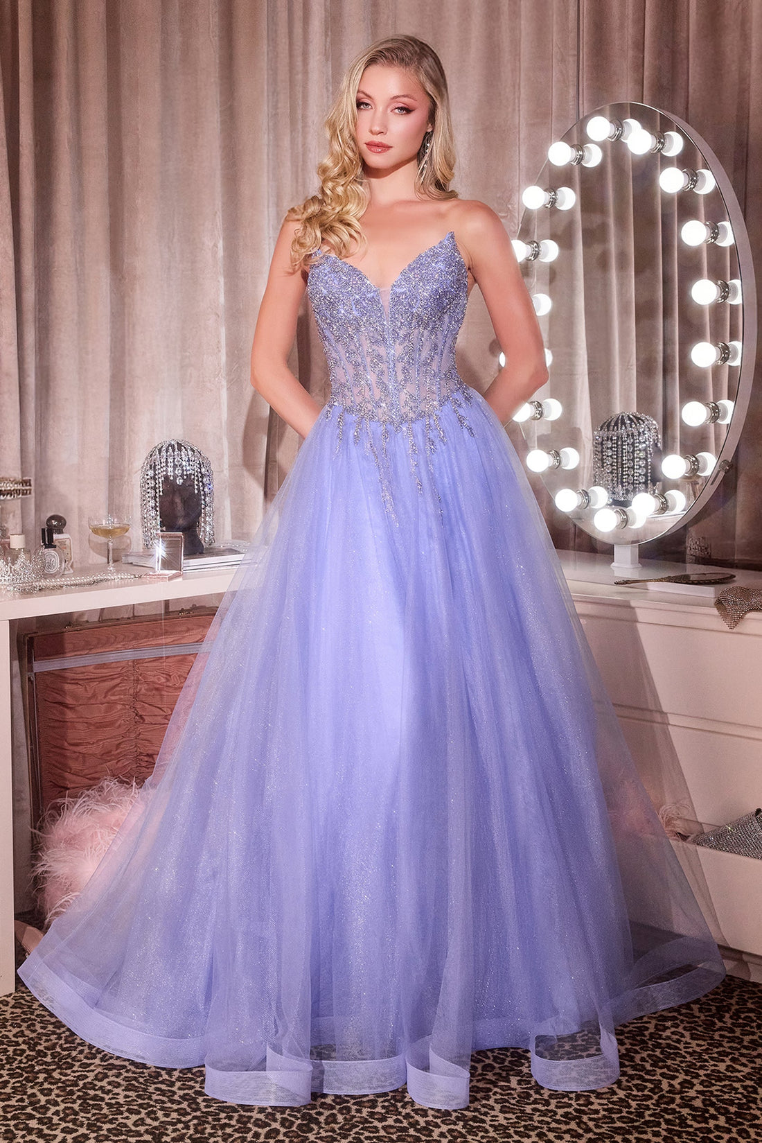 Beaded Strapless A-line Gown by Ladivine CD721