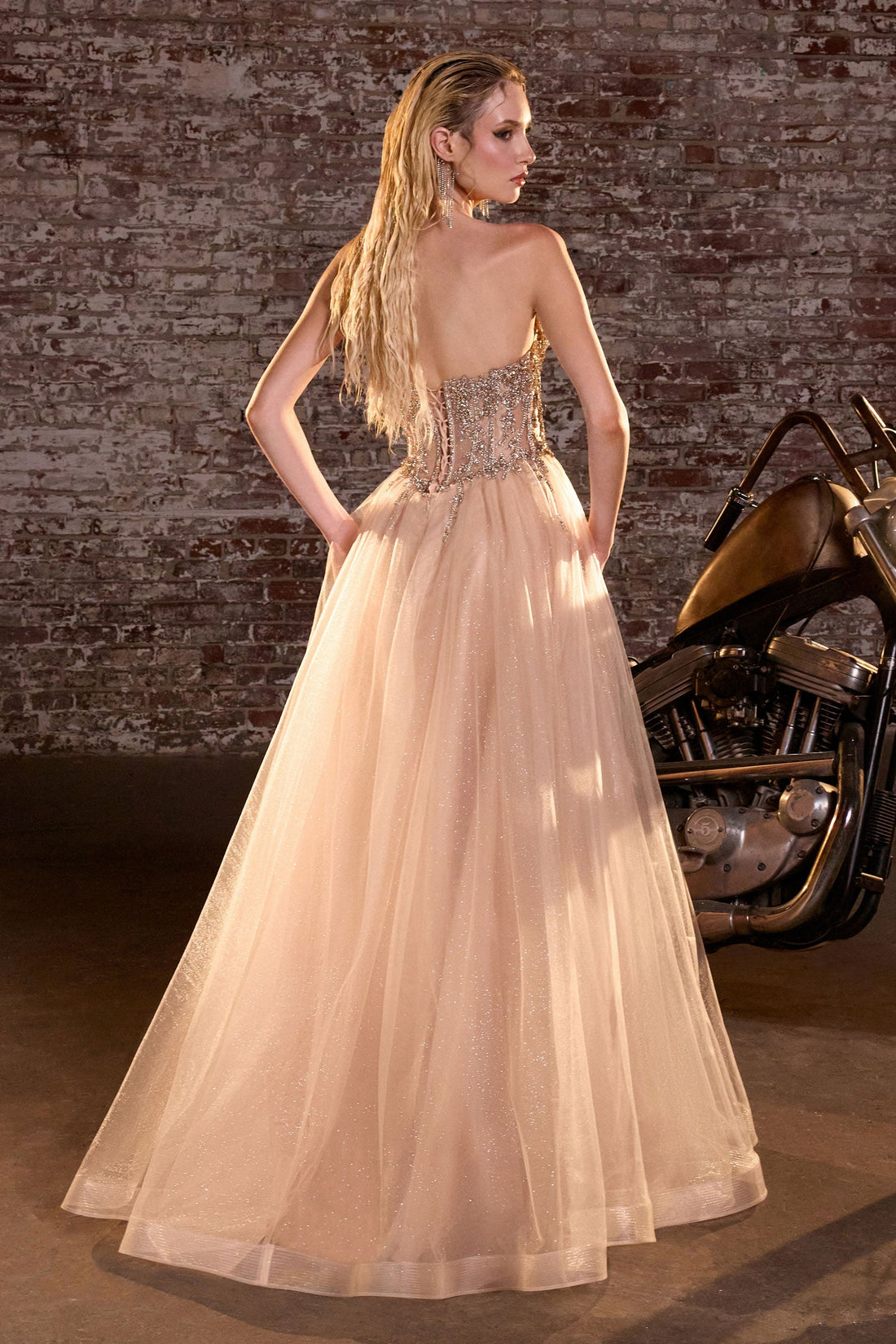 Beaded Strapless A-line Gown by Ladivine CD721 Cinderella Divine