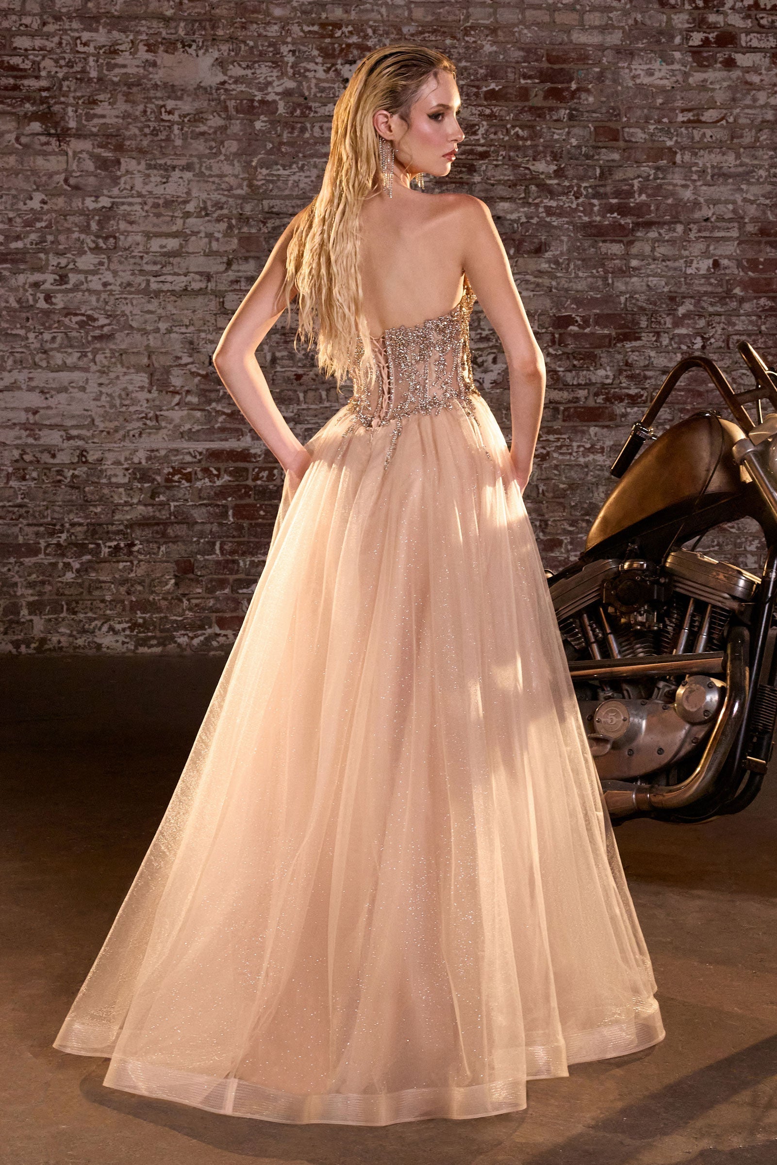 Beaded Strapless A-line Gown by Ladivine CD721 Cinderella Divine
