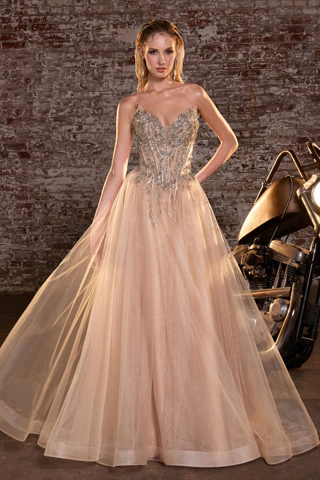 Beaded Strapless A-Line Gown | Ladivine by Cinderella Divine - Style LACD721