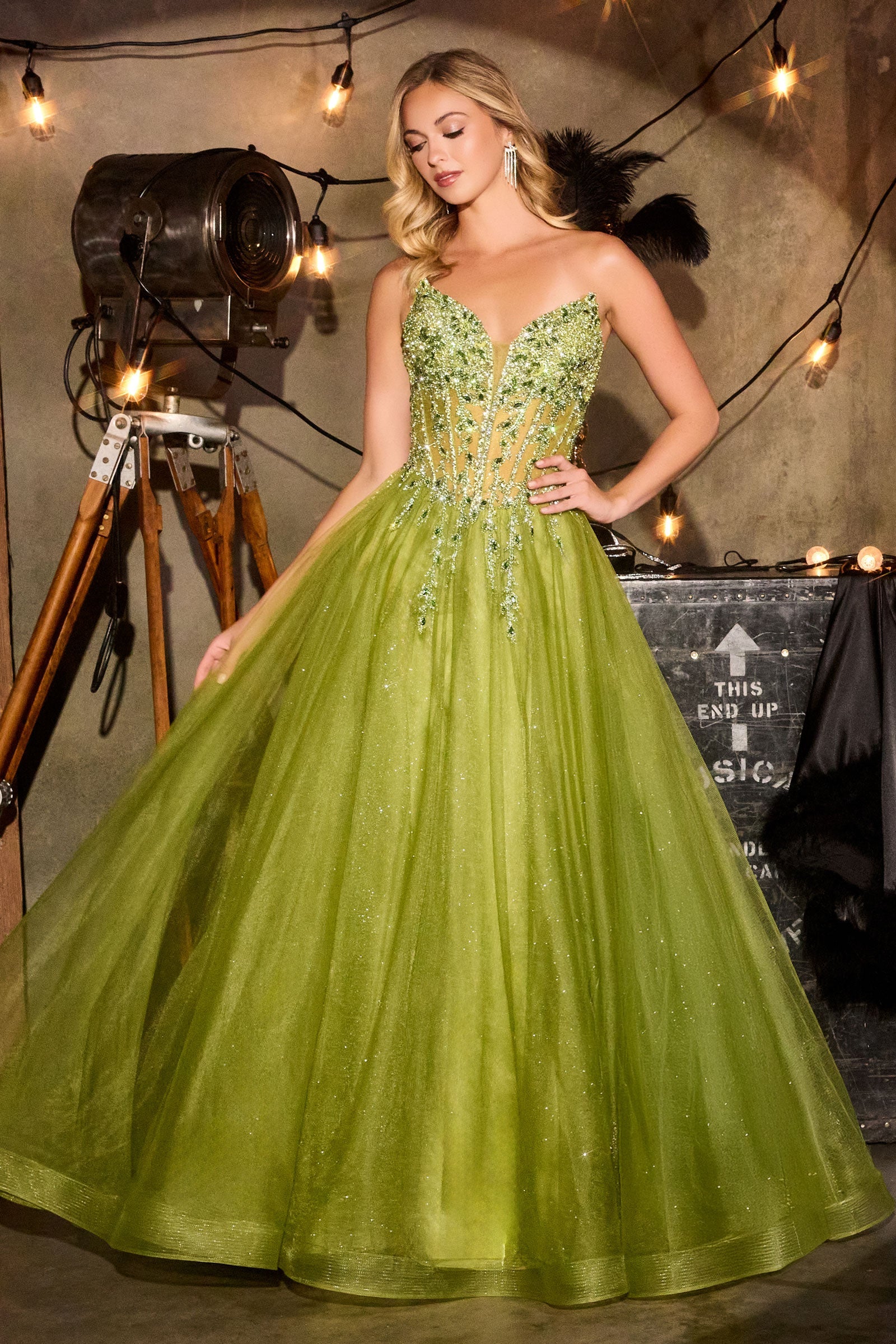 Beaded Strapless A-line Gown by Ladivine CD721