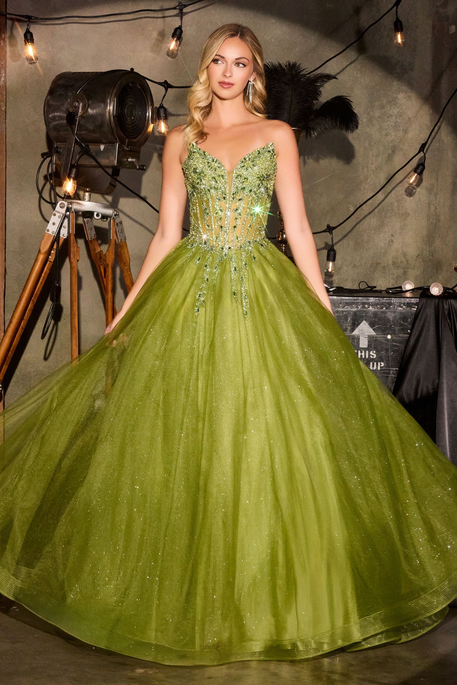 Beaded Strapless A-line Gown by Ladivine CD721