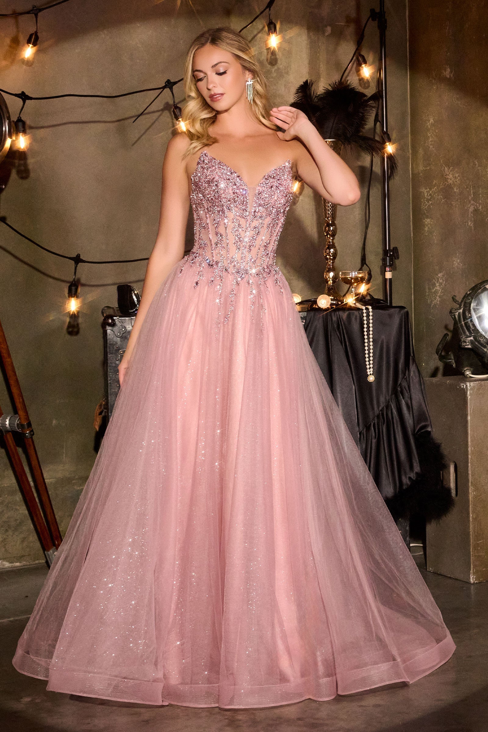 Beaded Strapless A-line Gown by Ladivine CD721