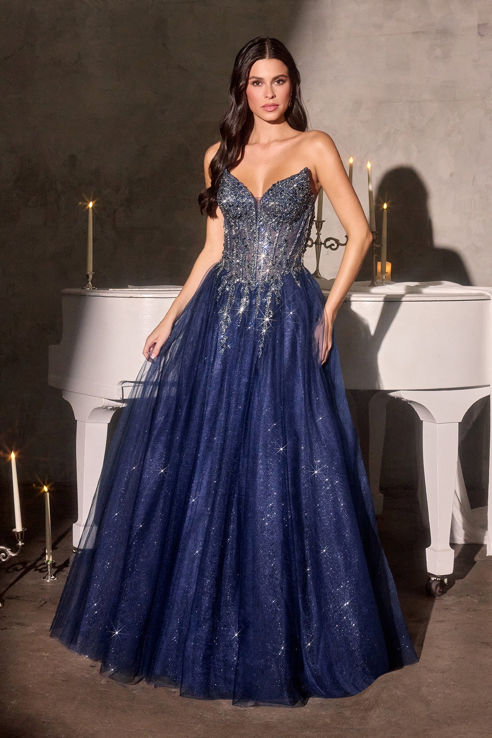 Beaded Strapless A-line Gown by Ladivine CD721