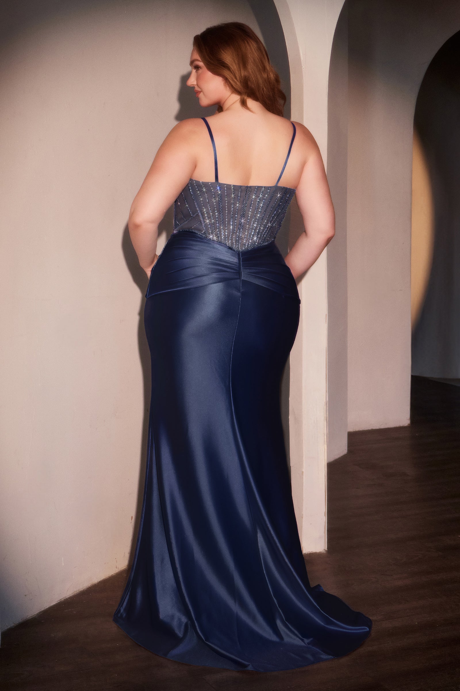 Plus Size Beaded Satin V-Neck Gown by Ladivine CD752C Cinderella Divine