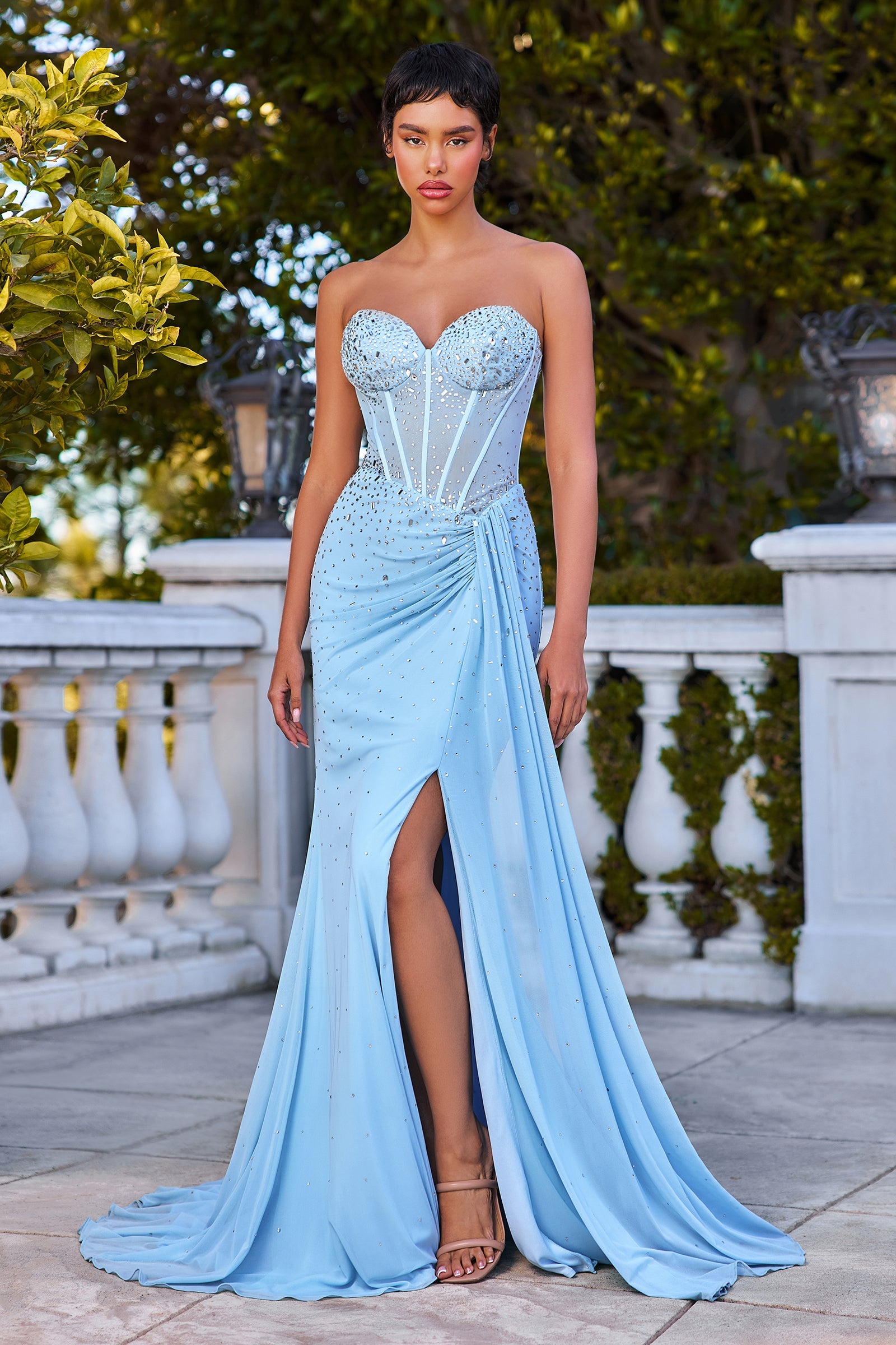Beaded Strapless Corset Slit Gown by Ladivine CD770 Cinderella Divine