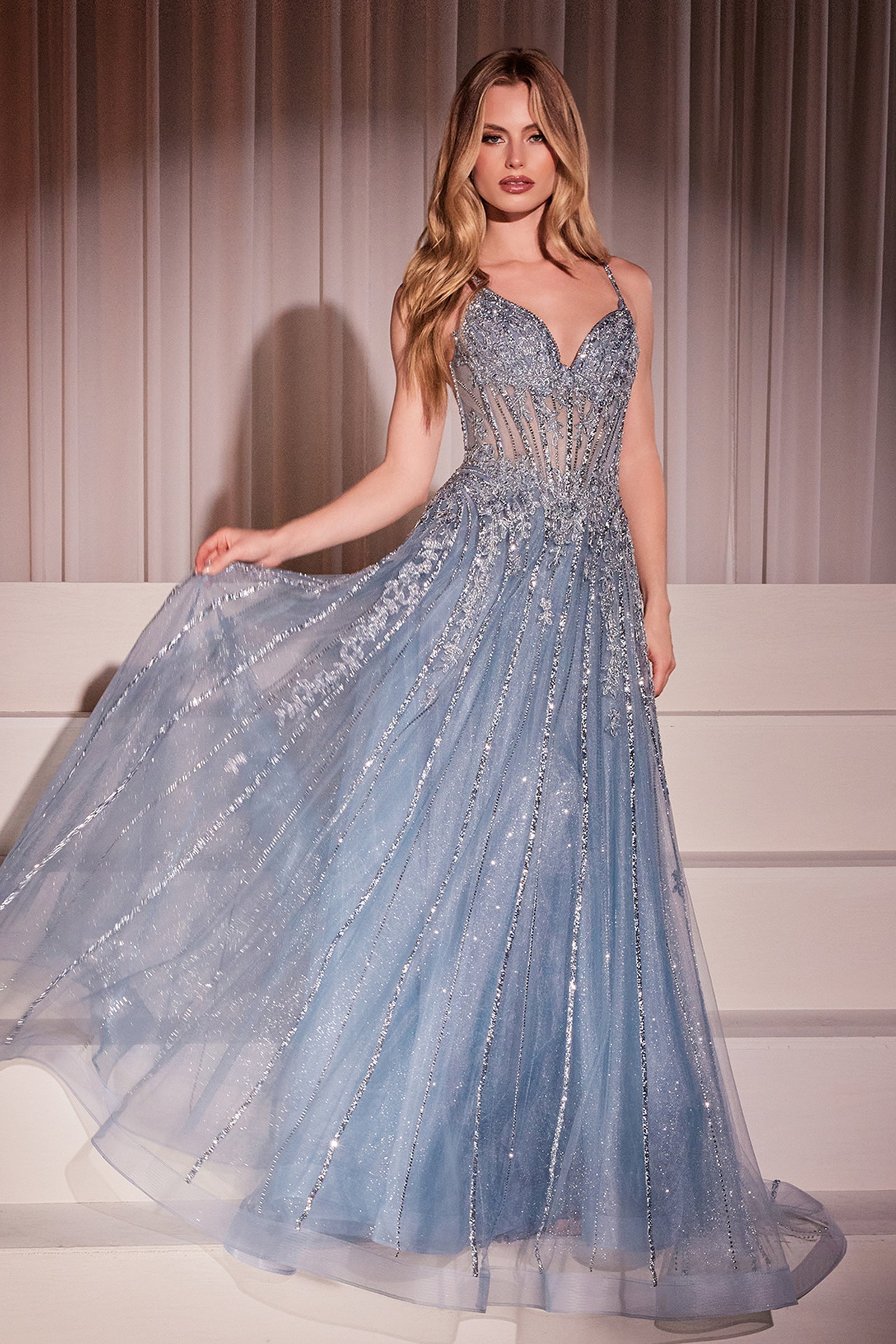 Beaded Sleeveless A-line Gown by Ladivine CD786