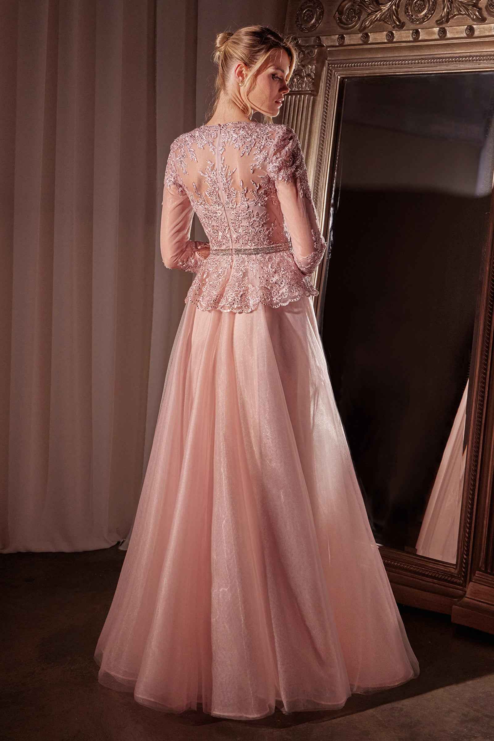 Applique 3/4 Sleeve A-line Gown by Ladivine CD789