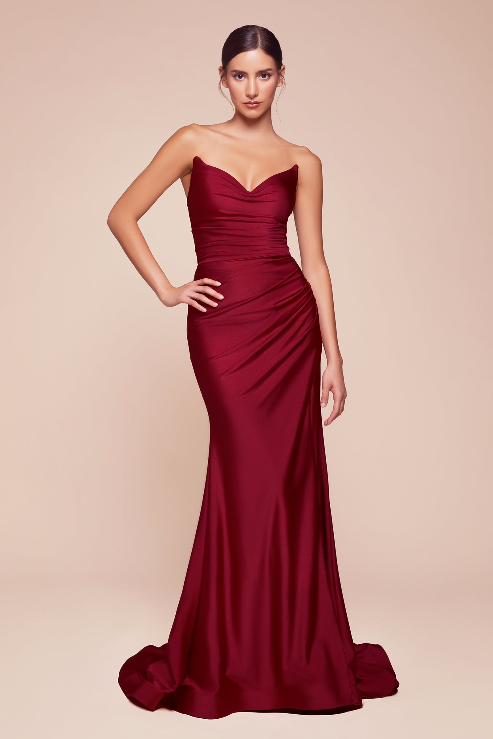 Satin Fitted Strapless Slit Gown by Ladivine CD791 Cinderella Divine