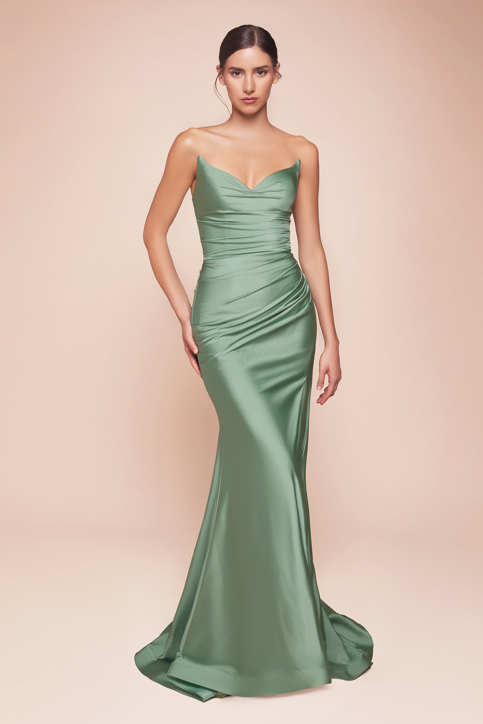 Satin Fitted Strapless Slit Gown by Ladivine CD791 Cinderella Divine