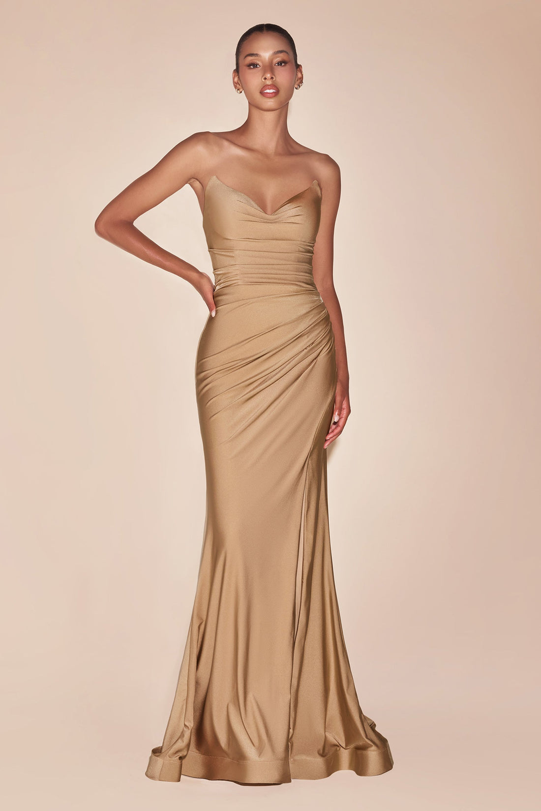 aus Satin Fitted Strapless Slit Gown | Ladivine by Cinderella Divine - Style LACD791