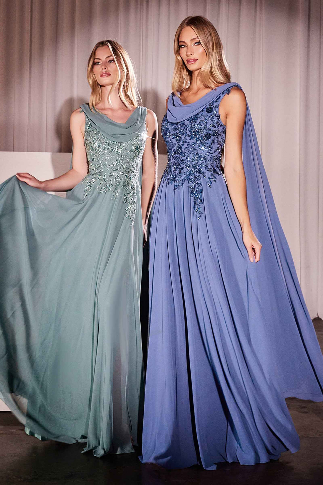 Chiffon Cape Sleeve A-line Gown by Ladivine CDS509