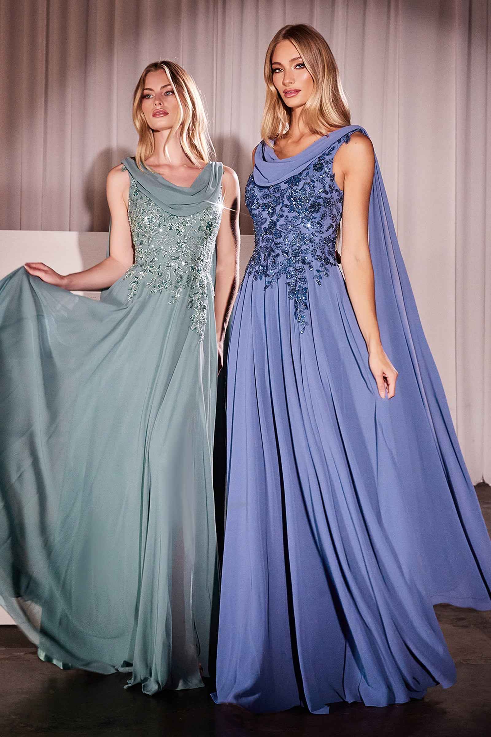 Chiffon Cape Sleeve A-line Gown by Ladivine CDS509