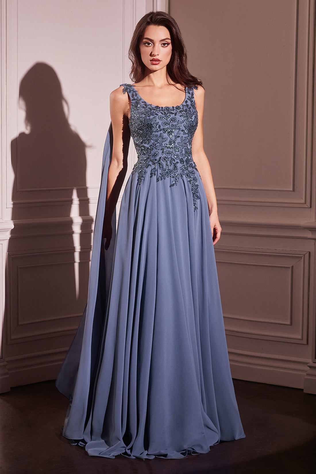 Chiffon Cape Sleeve A-Line Gown | Ladivine by Cinderella Divine - Style LACDS509