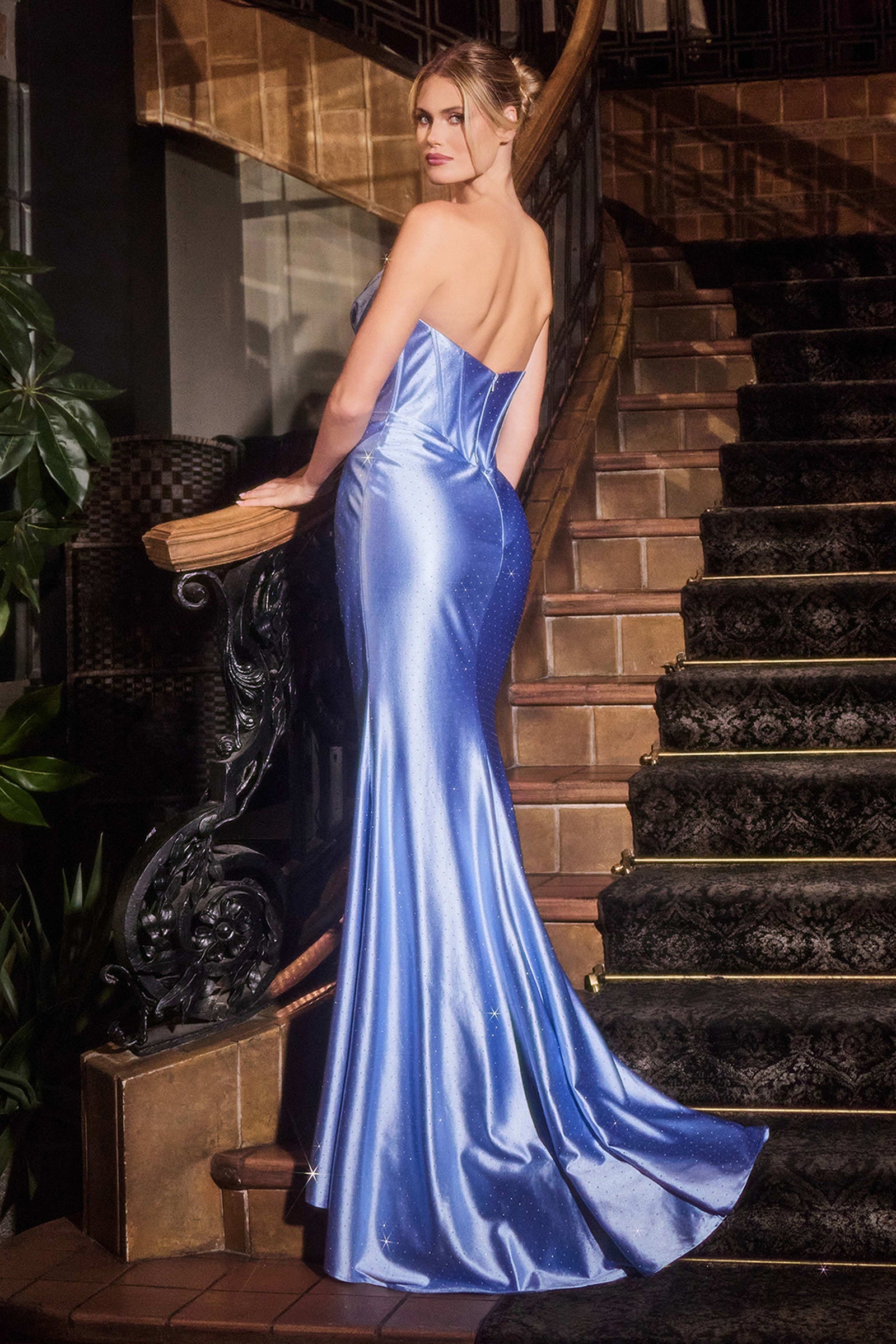 Beaded Satin Strapless Slit Gown by Ladivine CDS529 Cinderella Divine