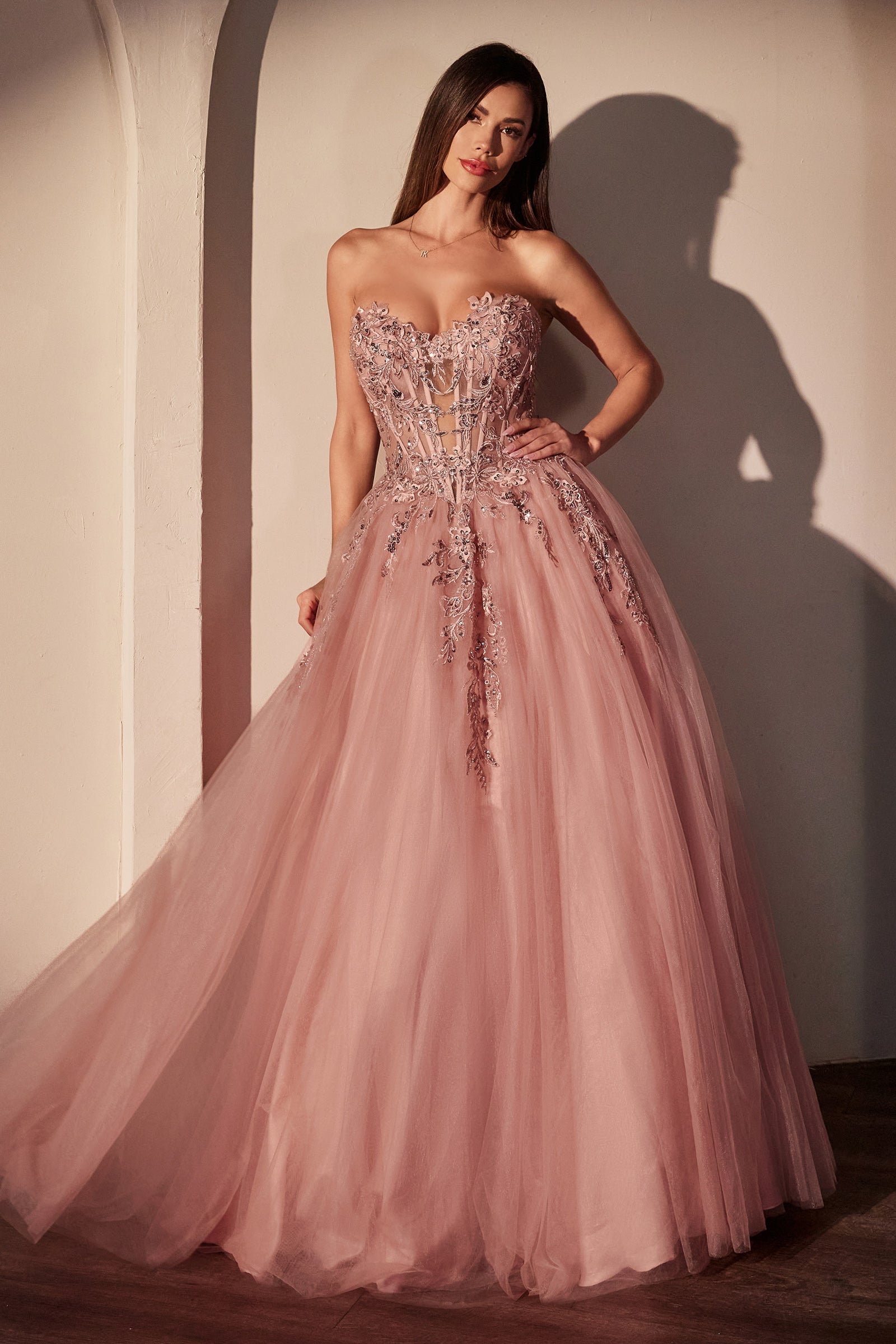 Applique Strapless A-line Gown by Ladivine CDS536 Cinderella Divine