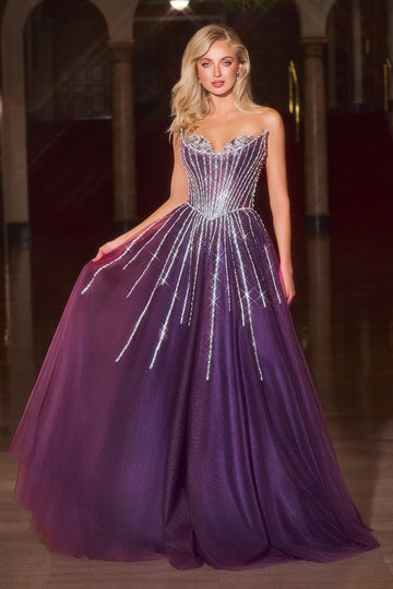 Beaded Strapless A-line Gown by Ladivine CDS541