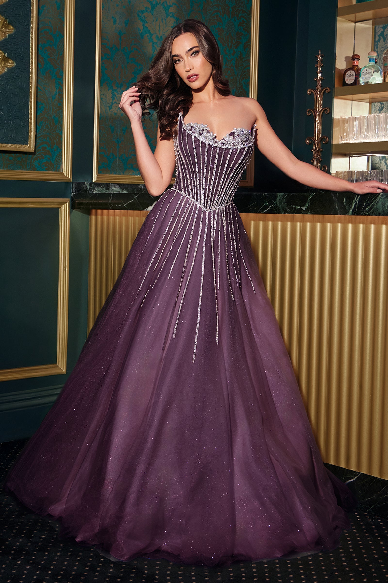 Beaded Strapless A-line Gown by Ladivine CDS541 Cinderella Divine