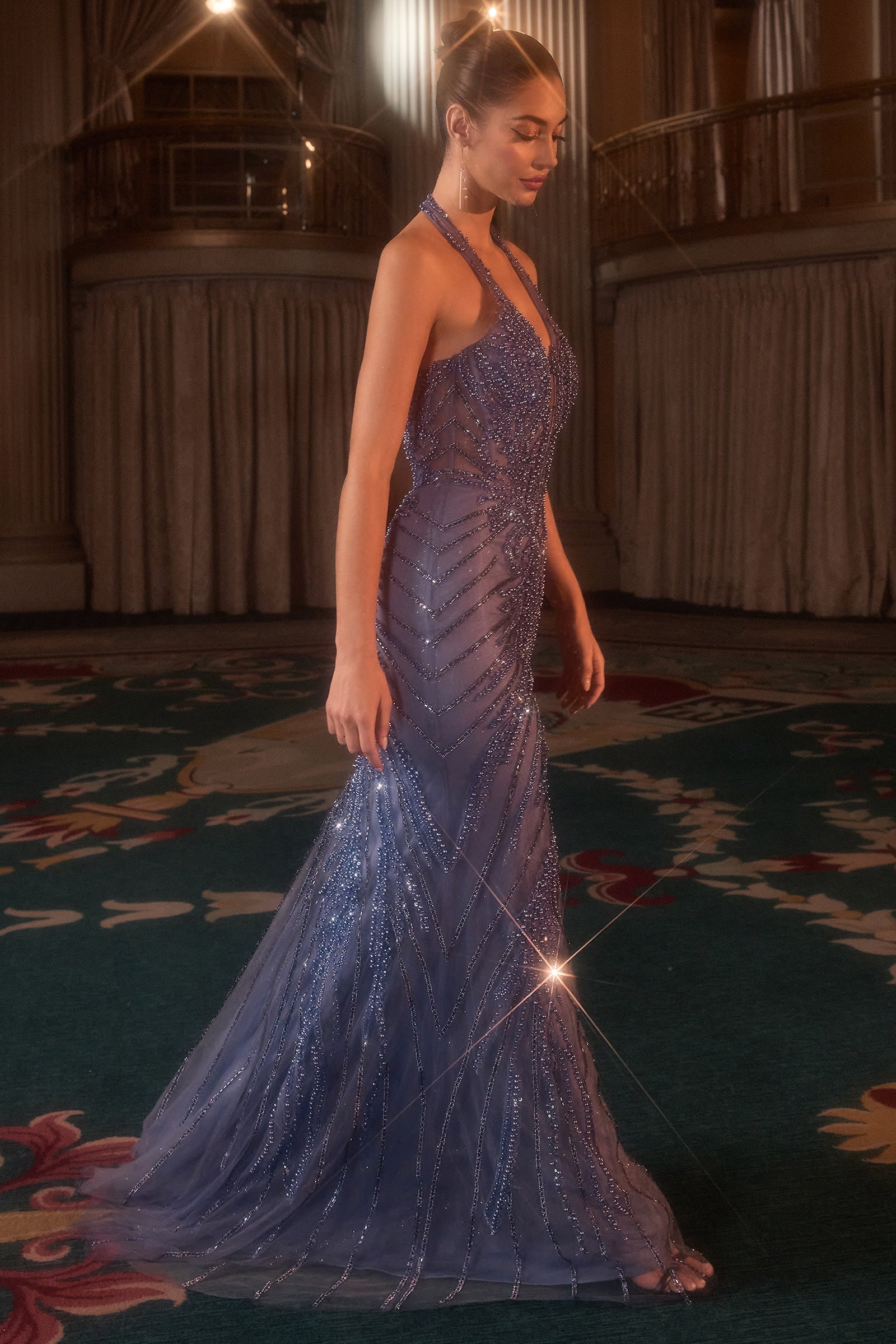 Beaded Halter Mermaid Dress by Ladivine CDS547 Cinderella Divine