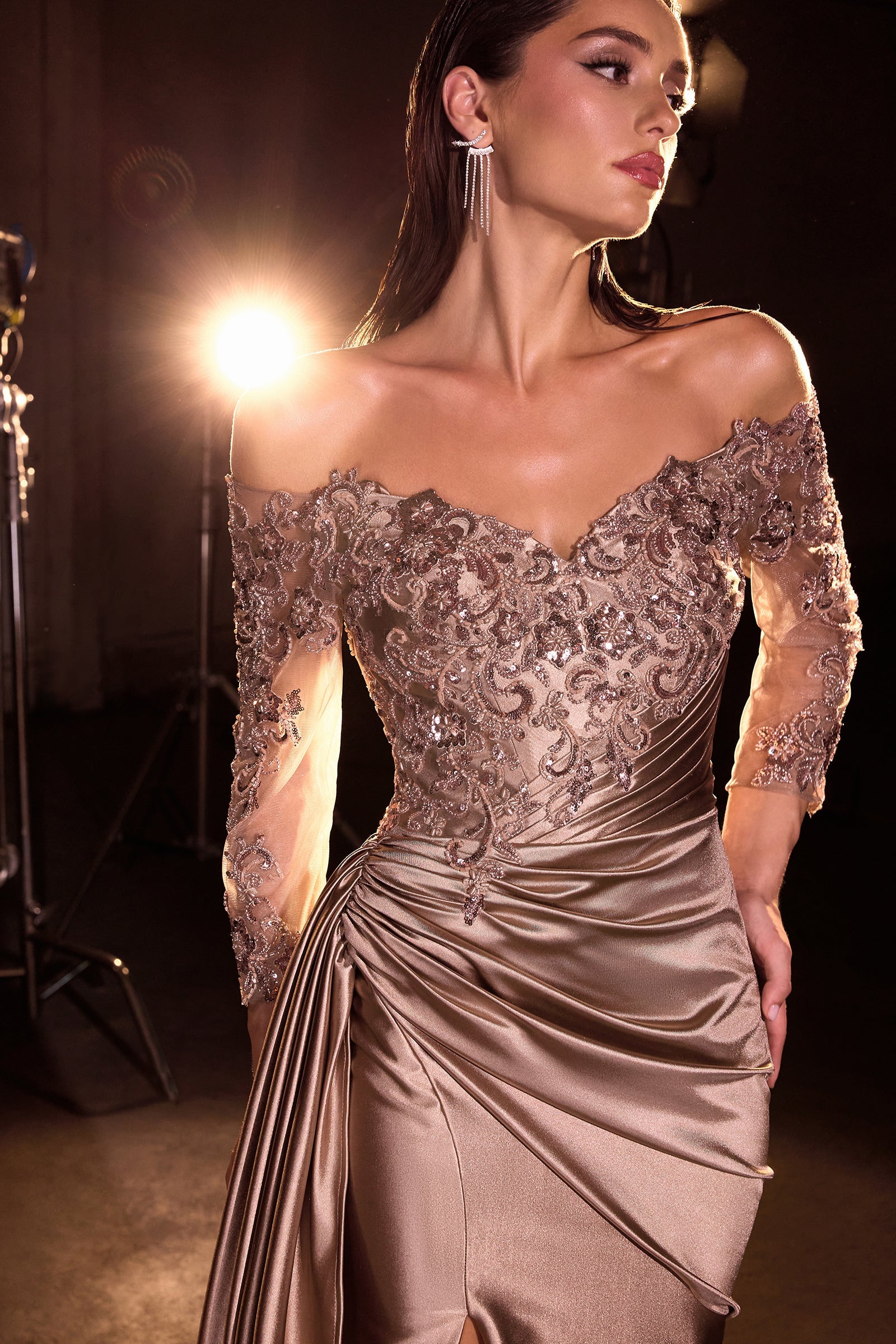 Off Shoulder 3/4 Sleeve Gown by Ladivine CDS549