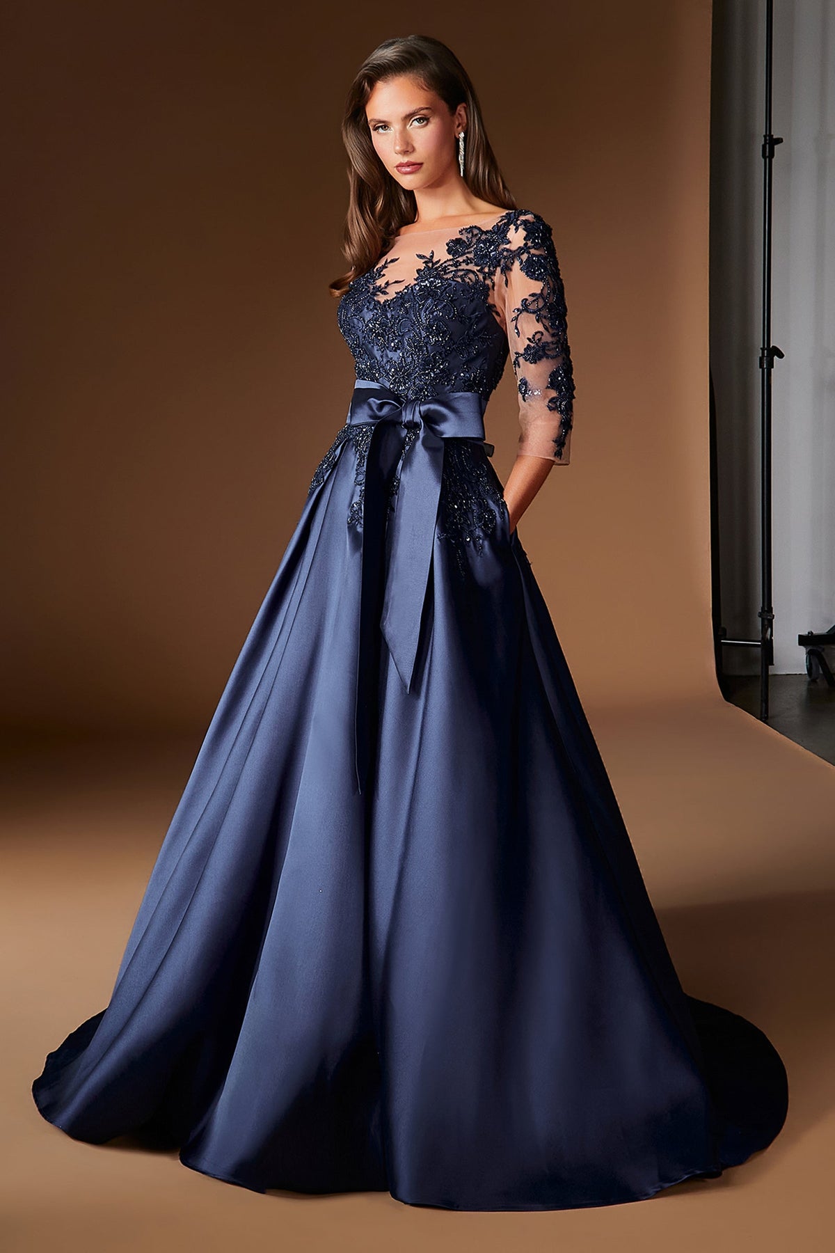 Mikado 3/4 Sleeve A-Line Gown | Ladivine CDS569