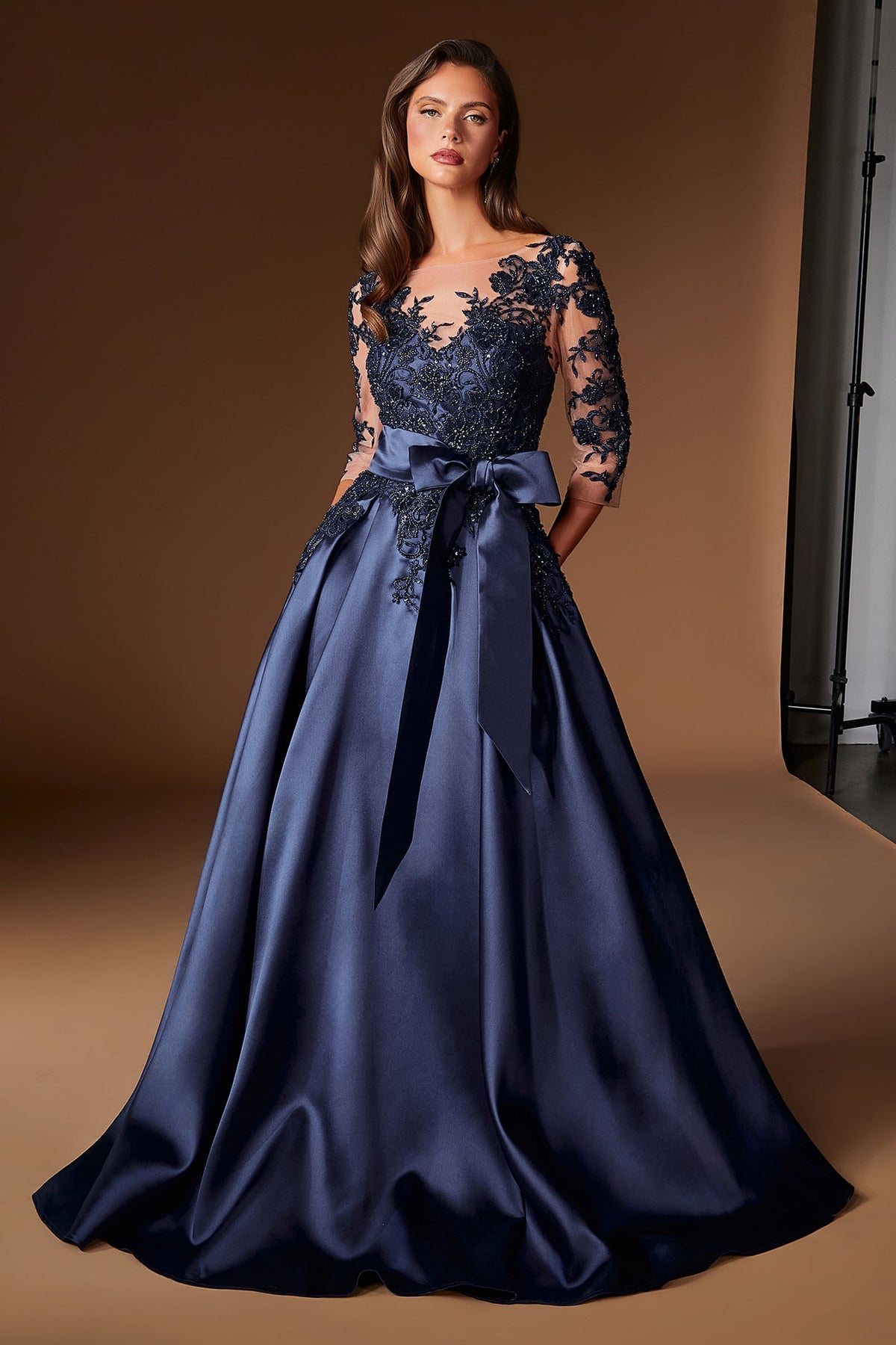 Mikado 3/4 Sleeve A-Line Gown | Ladivine CDS569