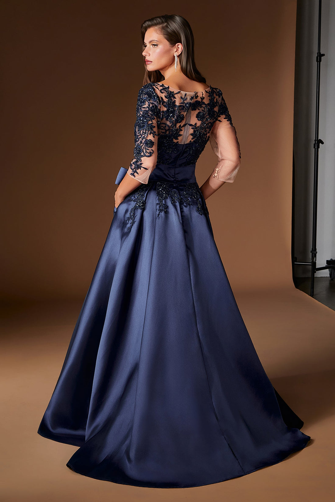 Mikado 3/4 Sleeve A-Line Gown | Ladivine CDS569