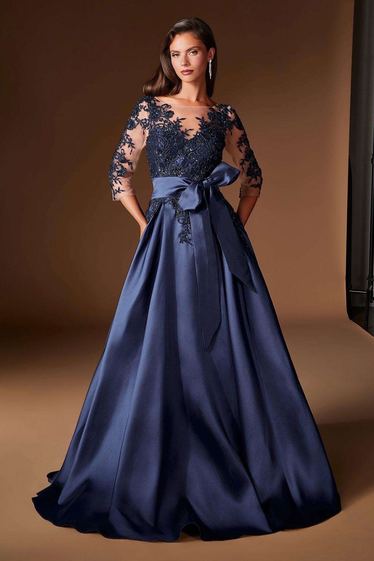 Mikado 3/4 Sleeve A-Line Gown | Ladivine CDS569