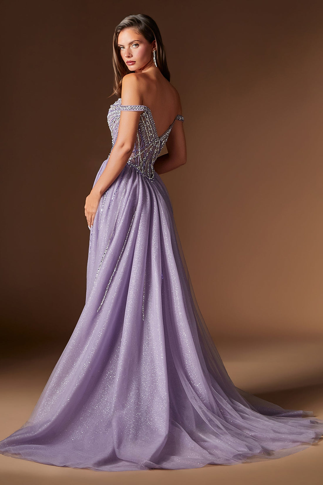 Beaded Off-the-Shoulder Overskirt Formal Gown | Ladivine CDS570