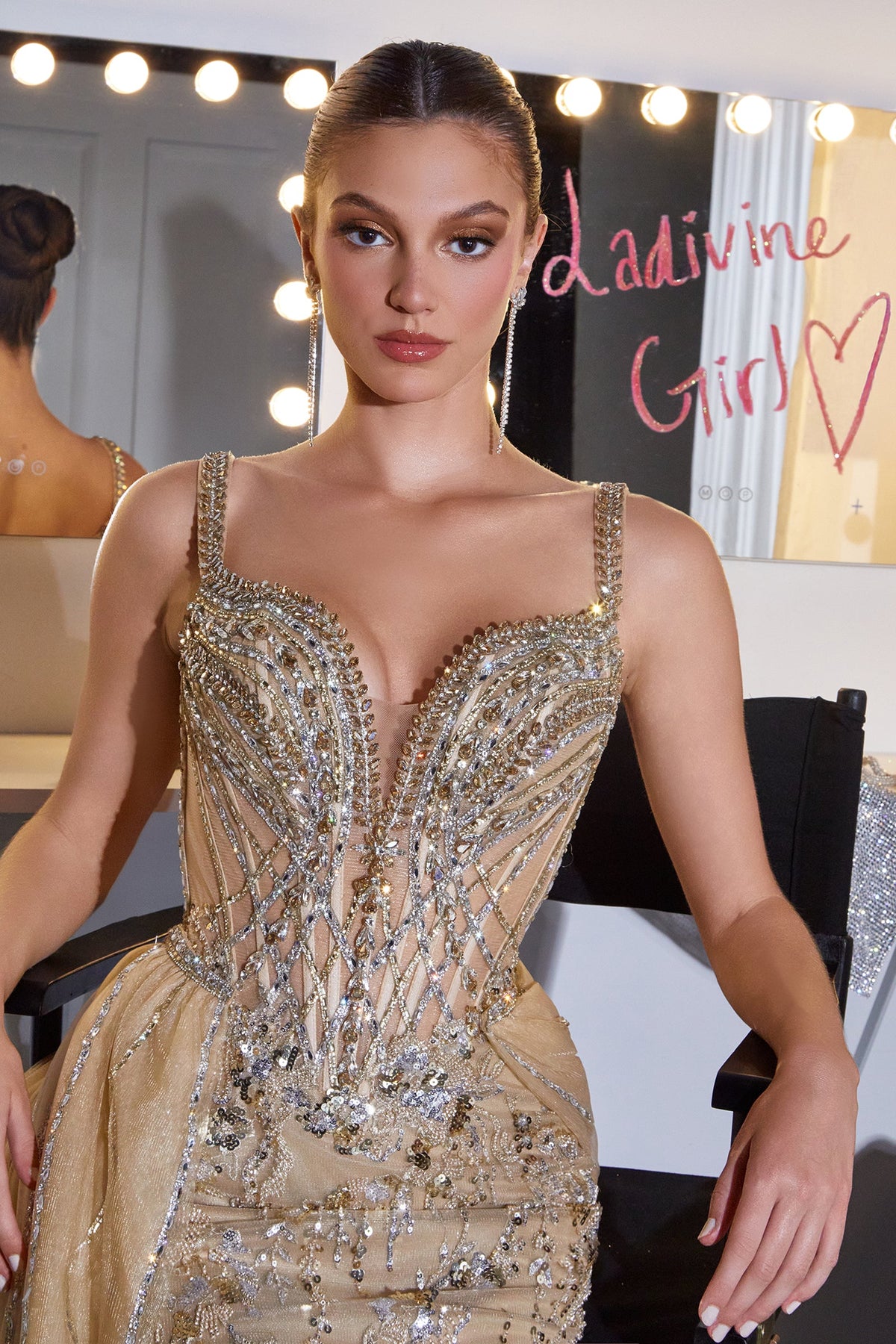 Beaded Off-the-Shoulder Overskirt Formal Gown | Ladivine CDS570
