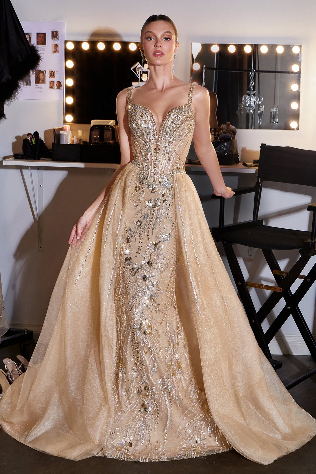 Beaded Off-the-Shoulder Overskirt Formal Gown | Ladivine CDS570