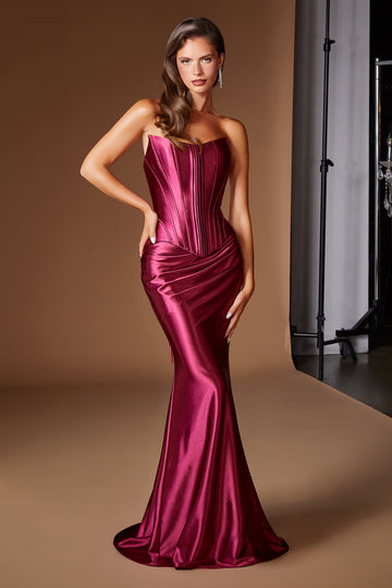 Satin Fitted Strapless Two Piece Gown | Ladivine CH2602