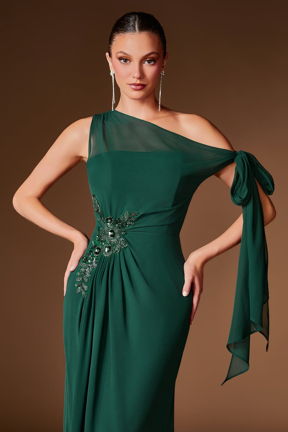 Chiffon Fitted One-Shoulder Formal Gown | Ladivine CH2612
